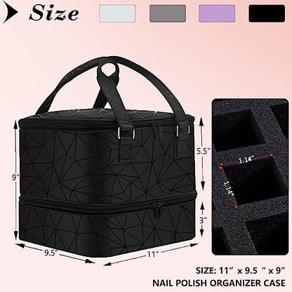 FCQQYWZ Nail Polish Organizer Case - Holds 42+ Bottles (15ml/0.5 fl.oz) and 1 Nail Lamp, Upgraded Double-layer Nail Polish Carrying Case Nail Storage Bag with Handles (Black) - color: Black-42Bottles