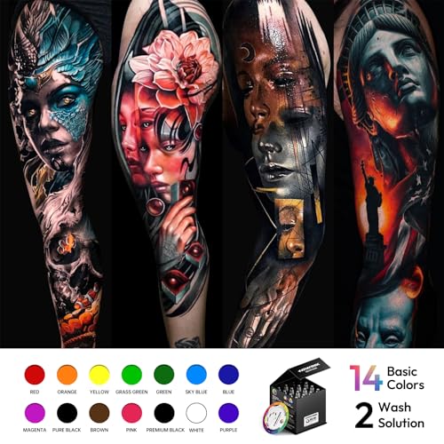 HAWINK Tattoo Ink Set 1OZ 14 Colors Ink and 2 Color Mixing SolutionTI205-30-16