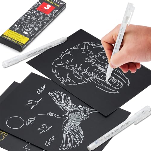 MARTCOLOR White Gel Pens, 3 Pack 0.5mm Extra Fine Point White Gel ink Pens | Opaque Archival Ink Pen for Black Paper Drawing, Art Highlight, Illustration, Bullet Journaling, Card Making & DIY Projects - style: White - 0.5mm