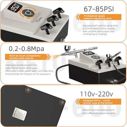 Colima Professional Airbrush Compressor, 85 PSI Precision Pressure Control - color: 85psi Airbrush Compressor