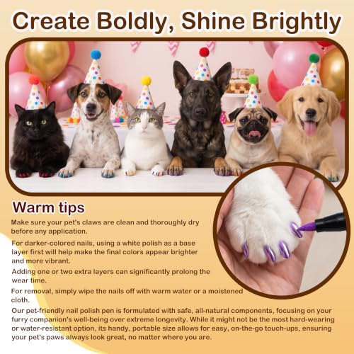 Dog Nail Polish Pens Quick Dry, Pet Safe for DIY Nails -15 Metallic Colors