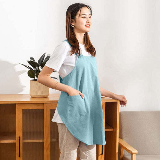 Cotton Cross Back Aprons Solid Color Cooking Kitchen Garden Smock for Women Girls with Pockets - color: Green