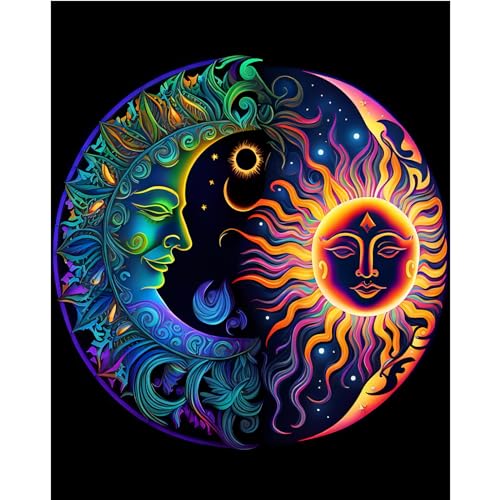 Moon Paint by Number for Adults, Paint by Numbers for Adults Beginner - color: Sun and Moon Symbol