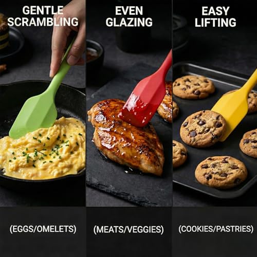 8-Piece Small Silicone Spatula Set, 8.5" Heat Resistant Scrapers | Seamless 8.5-inch small rubber scrapers for baking and mixing. One-piece hygienic design. Dishwasher safe. 8-color set