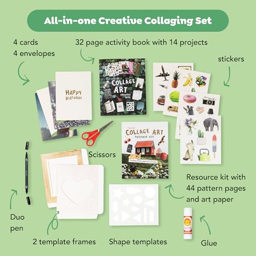 Tiger Tribe Collage Art Set for Kids - All-in-One Craft Kit with Scissors, Stickers & Pattern Pages, Ideal for Ages 7-12, Creativity & Learning