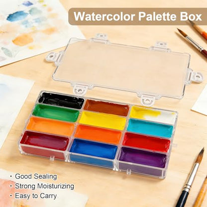 WANDIC Palette Box, 1 Pc 12-Well Empty Watercolour Box Airtight Paint Palette Container for Watercolor, Gouache, Acrylic and Oil Paint - color: 12-well