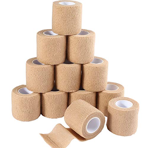 LotFancy Self Adhesive Bandage Wrap, 12 Pack, 2" x 5 Yards Non Woven Medical Tape, Latex Free, First Aid Tape for Athletic Wrist Ankle Sprains Swelling, Tan Color - size: 2x180 Inch (Pack of 12)