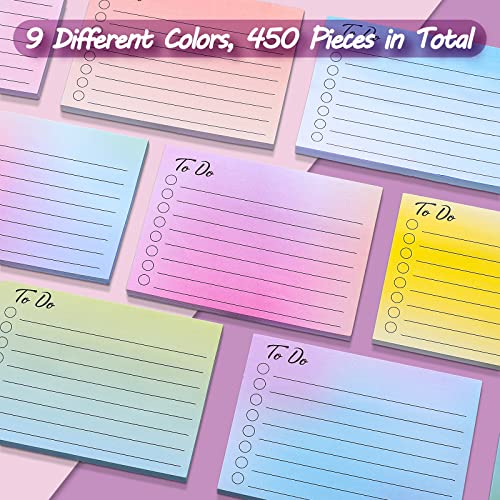 Pajean 9 Pcs/450 Sheet to Do List Sticky Note 3x4 Inch Self Stick Pads with Line Colored Planner Sticky Note Adhesive Memo for Office, Meeting, School, Study, Home Reminder (Gradient Color) - style: Gradient Color