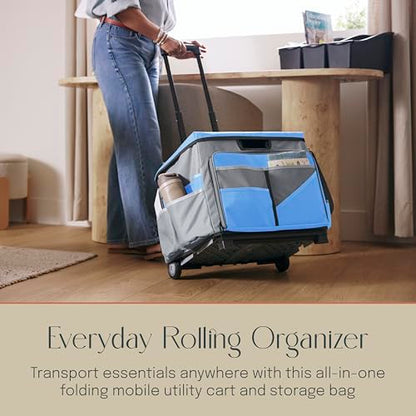 Folding Mobile Utility Cart, Canvas Organizer Bag, Blue/Grey - color: Blue/Grey