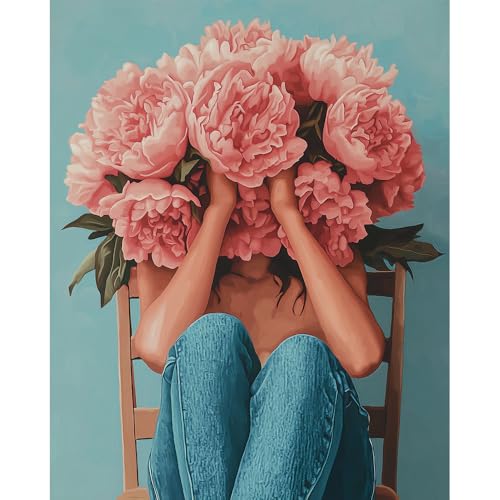 Natuyalo Paint by Numbers for Adults - Flowers Woman Paint by Numbers for Adults Beginners, Flowers Girl Acrylic Simple Paint by Number Canvas for Decoration (16x20 inch) - color: ART-12