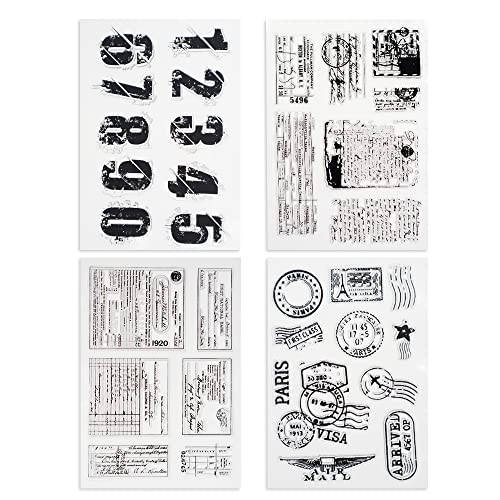 4 Themes 34Pcs Clear Stamps, Retro Rubber Clear Stamp, Transparent Silicone Stamps Seal for DIY Scrapbooking Card Making Decoration, Style A - style: Style A