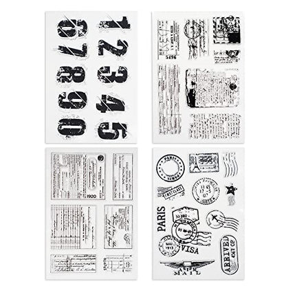 4 Themes 34Pcs Clear Stamps, Retro Rubber Clear Stamp, Transparent Silicone Stamps Seal for DIY Scrapbooking Card Making Decoration, Style A - style: Style A