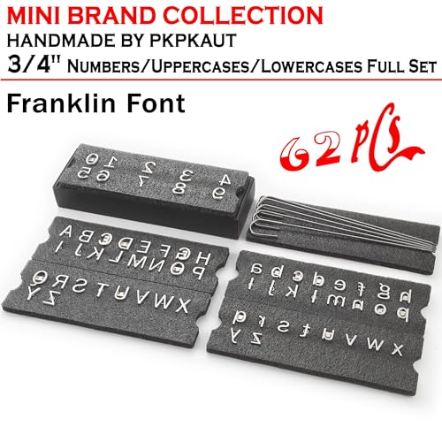62Pcs 3/4" Custom Branding Iron for Wood, Leather Branding Stamp | Mini Wood Branding Iron on Letters Personalized, Number/Alphabet/Leather Burning Stamps Woodworking Kit for Hats, Steak, Food - size: 62PCS 3/4" Number/Uppercase&Lowercase Letters Set