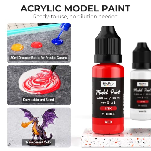 Nicpro 12 Colors Acrylic Model Ink Paint Set, 20ml Ready to Use | Modeling Acrylic Inks, Brush & Airbrush Miniature Paint for Glazing Tinting Shading, Fantasy, Sci-Fi & 3D Print, 1 Thinner - style: Ink Model Paint