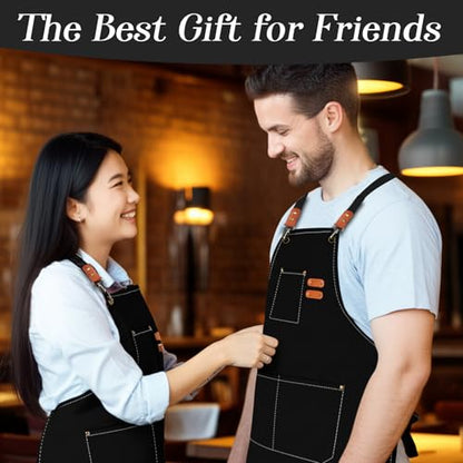 conda Chef Apron, 1 Pack, Cross Back Straps Apron With Pockets for Men Women, 100% Cotton Canvas Adjustable Apron, for Cooking Pottery Baking Painting - color: Black