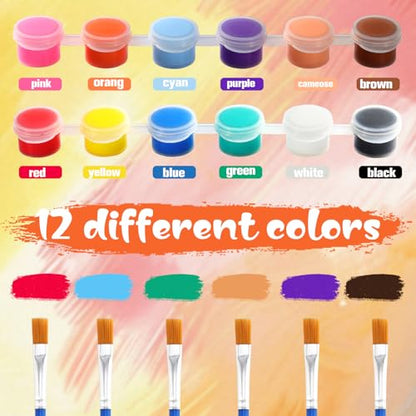 24 Pack Mini Canvas Boards and Easel Paint Set, Acrylic Paint Set | 24Pcs 4" X 4"Canvas and Easel,12 Colors Washable Acrylic Paint Strips,48 Brushes,24 Palettes for Painting Crafts Party Favors - color: 4" X 4"