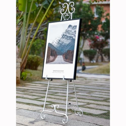 Heavy Duty Easel Stand for Wedding Sign, Adjustable Metal Display Easel - style: Scroll-White