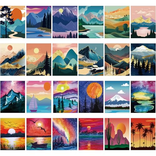 Sherr 24 Pcs Pre Drawn Canvas for Painting Adult Pre Printed Canvas Bulk Sip and Paint Kit Stretched Panels Paint Set for Theme Valentine Painting Night Party Favor(Mountain,8 x 10 Inch) - size: 8 x 10 Inch, style: Mountain