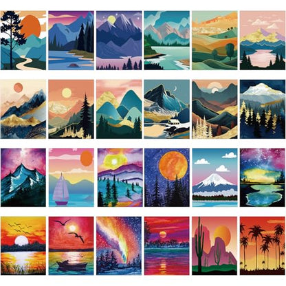 Sherr 24 Pcs Pre Drawn Canvas for Painting Adult Pre Printed Canvas Bulk Sip and Paint Kit Stretched Panels Paint Set for Theme Valentine Painting Night Party Favor(Mountain,8 x 10 Inch) - size: 8 x 10 Inch, style: Mountain
