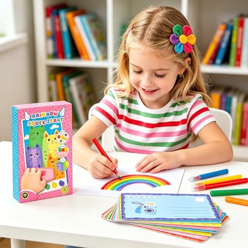 Rainbow Squeeze Art Kit, Creative Squeegee Painting Kit DIY Postcards Scratch Art Party Favors Novelty Birthday Gifts,2026 Upgrade Magic Rainbow Scratch Paper Art Set (B)