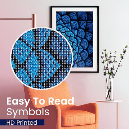 Modern Merch Mandala Diamond Art Kits for Adults, Blue and Black Pattern 5D Diamond Painting for Adults, DIY Mandala Wall Art, Cross Stitch Pattern Gem Art, Full Round Drill 12x16 - color: Blue Mandala