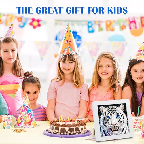 Leixonl Diamond Art Kits for Kids with Framed (7 in) Cartoon Animals DIY Gem Art Painting - Arts & Crafts Gifts for Beginners & Teens (1p-6in Tiger -W) - color: Tiger -W
