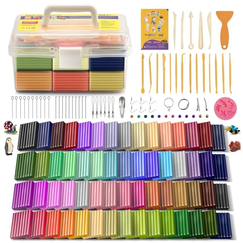 Aestd-ST Polymer Clay Kit 60 Colors, Oven Bake Modeling Clay for Kids | DIY Starter Kit, 20 Sculpting Tools & Accessory, Easy to Shape, Non-Sticky, Colorful, Storage Box, Gift for Kids & Artists - color: 60 Colors