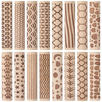 Conderyang 16Pcs Wooden Clay Texture Roller Set Clay Modeling Pattern Rollers Wooden Texture Rollers Wood Pottery Tools Pottery Tool Set for Artists Art Creation Ceramic DIY, 4In x 0.6In（Style 2) - color: Style 2