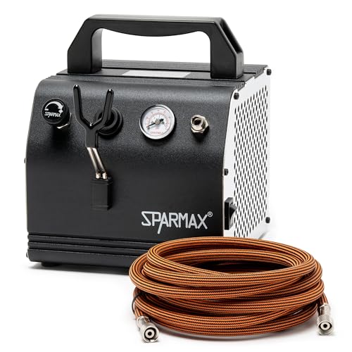 Sparmax AC27 Airbrush Compact Compressor - Portable, Oil-Free Piston, Adjustable Pressure with Built-in Gauge & Airbrush Holder - for Makeup, Nail Art, Models, Crafts