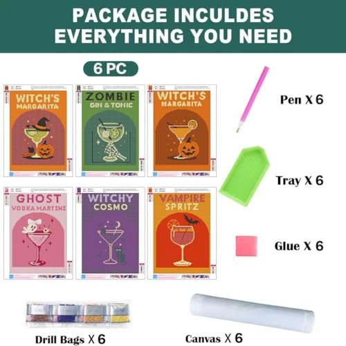 6 Pack Diamond Art Kits for Adults, Cocktail Diamond Painting Kits 12x16 in - color: 6 Pack Cocktail, size: 11.8x15.7in(30x40cm)