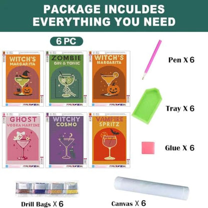 6 Pack Diamond Art Kits for Adults, Cocktail Diamond Painting Kits 12x16 in - color: 6 Pack Cocktail, size: 11.8x15.7in(30x40cm)