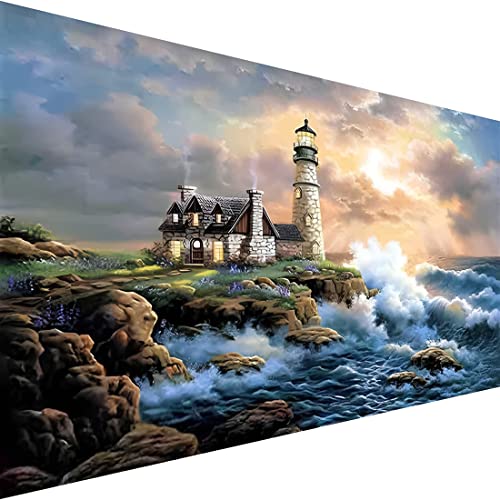 koemhxb Large Paint by Number for Adults(24x16 inch),Lighthouse Paint by Numbers Kits for Adults Beginner,Lighthouse Painting by Numbers for Home Wall Decor - color: Dengta-US