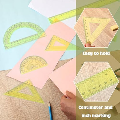 Zonon 7‑Piece Geometry Set with Drawing Compass, 6 & 4 Inch Protractors, Triangle Rulers and Straight Rulers, Transparent Math Drafting Supplies for Back to School, Students and Office Use(Yellow) - color: Yellow