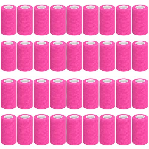 Treela 36 Pcs Self Adherent Bandage 4" X 5 Yard Wrap Breathable | Cohesive Bandage Elastic Adhesive Tape for Stretch Athletic Sports Wrist Ankle - color: Bright Pink, size: 4" X 5 Yard