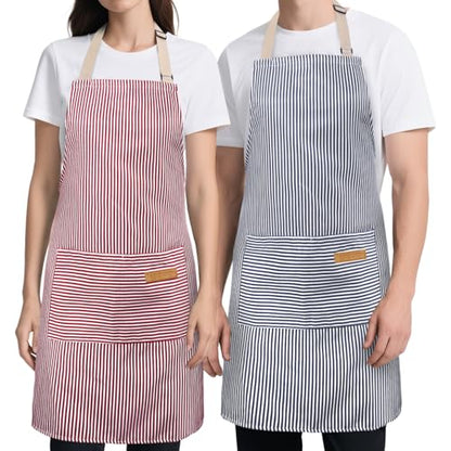 2 Pack Kitchen Cooking Aprons, Soft Aprons for Women Men with 2 Pockets Chef Apron with Adjustable Neck Strap and Long Tie - color: Blue/Pink