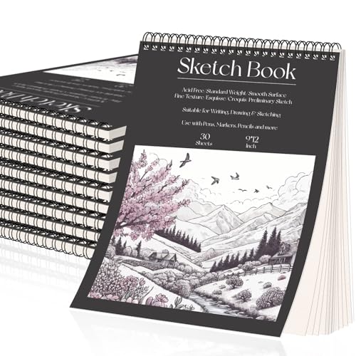 OSIMIG 10 Pack Sketch Books 9" x 12", Top Spiral Bound Sketch Pad Bulk | 300 Sheet Total (68lb/100gsm), Drawing Paper Pad, Sketchbook for Drawing, Art Supplies for Kids & Adults