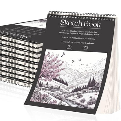 OSIMIG 10 Pack Sketch Books 9" x 12", Top Spiral Bound Sketch Pad Bulk | 300 Sheet Total (68lb/100gsm), Drawing Paper Pad, Sketchbook for Drawing, Art Supplies for Kids & Adults