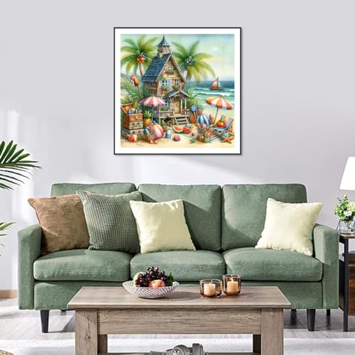 Stalente Diamond Painting Kits for Adults Seaside House, 5D DIY Diamond Art Kits for Beginners Round Full Drill Diamond Painting for Home Wall Decoration Gift 12×12inch, Landscape Scenery