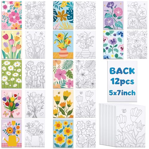 Louise Maelys 5x7 Inch Pre Drawn Canvas to Paint,12 Packs Floral Theme - color: Flower