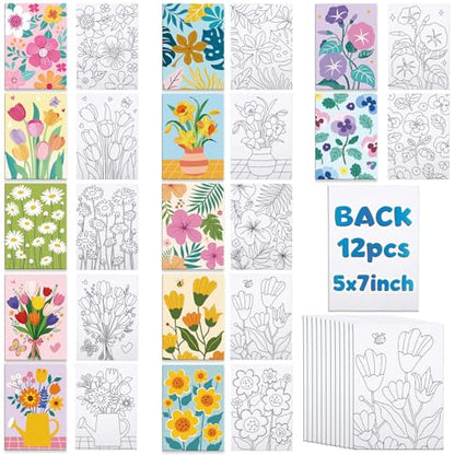 Louise Maelys 5x7 Inch Pre Drawn Canvas to Paint,12 Packs Floral Theme - color: Flower