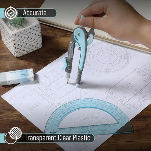 Mr. Pen- Geometry Compass and Protractor Set, 6 Inch Compass - color: Sky Blue, size: 1 Set