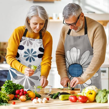 2 PC Aprons Stripe Durable Adjustable Bib with Pockets Apron for Women Men Lovers Chef Home Kitchen Cooking Garden - color: Navy Teal