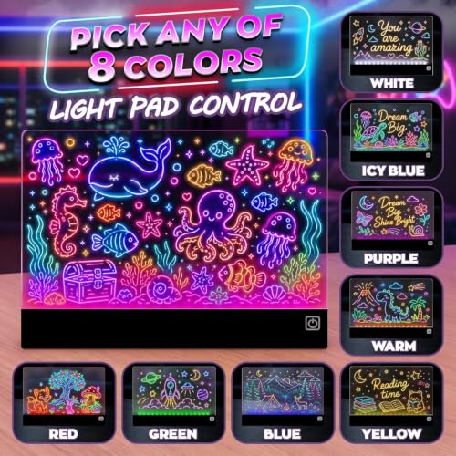 Upgraded 16 Inches LED Drawing Board – Rechargeable, 8 Colors, 11 Light Modes, Adjustable Brightness – Acrylic Light Board for Tracing with Stand, Markers and Full Kit – Birthday Gift Set (Black) - style: Black Style