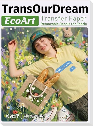 TransOurDream Removable Transfer Paper for Inkjet Printer (8.5x11", 20 Sheets) Printable Temporary Vinyl for Fabrics EcoArt Paper Used in DIY Crafts,School Projects, Business Events | Soft and Stretchable. Specially Designed For Fabrics. Great For One-Off
