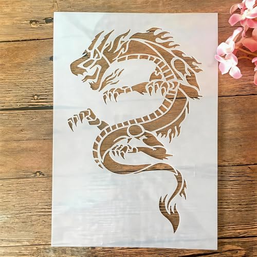 TIAMECH A4 Reusable Cartoon Dino Dragon Stencil for Painting - style: Cartoon Dragon