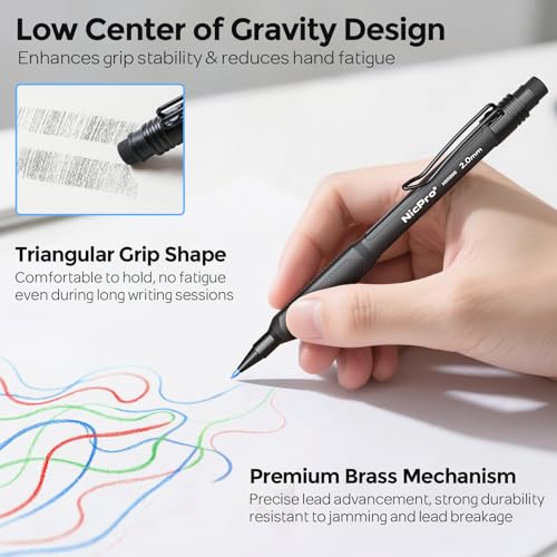 Nicpro 6PCS Art Mechanical Pencil Set,HD1000 Mechanical Drawing Pencils - style: 0.5,0.7,0.9,2.0mm(6 Pcs)