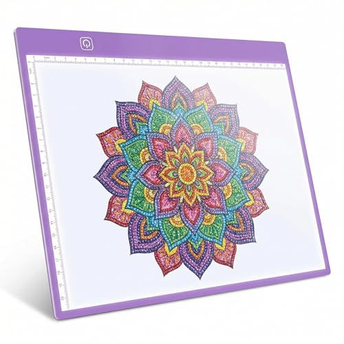 A4 Ultra-Thin LED Light Pad with Scale - 5000 Lux Stepless Dimmer Light Box for Diamond Painting, Tracing & Sketching - USB Powered Portable Light Table for Artists, Tattoos & Animation - Purple