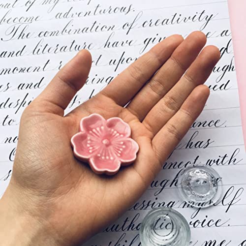 Oblique Calligraphy Pen Holder Set – Hand-Adjusted Brass Flange, Ergonomic Dip Pen, Leakproof Inkwell, Ceramic Pen Rest & Instruction Guide – Ideal for Copperplate, Spencerian & Modern Calligraphy - style: Oblique Pen Set w/ Cherry Blossom Pen Rest