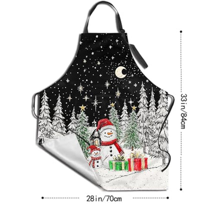 Funny Apron Polyester Grooming Aprons with Pocket for Cooking Kitchen Grilling Adults - color: Funny Snowman Black
