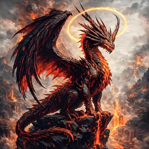 Diamond Art Kits for Adults, Fire Dragon Diamond Painting Kit, 12 x 16 Inch | Gem Art for Beginners, Stress Relief, 5D Full Round Drill DIY Craft, Fantasy Wall Decor, Dragon Lovers, Creative Gift - color: CYDP1P16